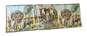 Vintage Belgian Woven Tapestry Middle Eastern Caravan Scene Wall Hanging 56.5"